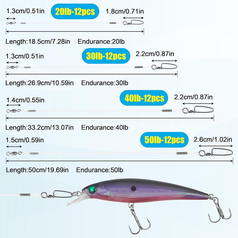 SILANON Fluorocarbon Fishing Leader, 12pcs Fluorocarbon Leader Line with Swivels Snap Invisible Fishing Wire Leader Connect Tackle Lures Bait Hooks for Saltwater Freshwater - Image 2